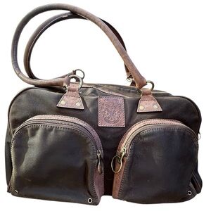 Barbour waxed cotton and leather sholder travel or daily bag 5 pockets